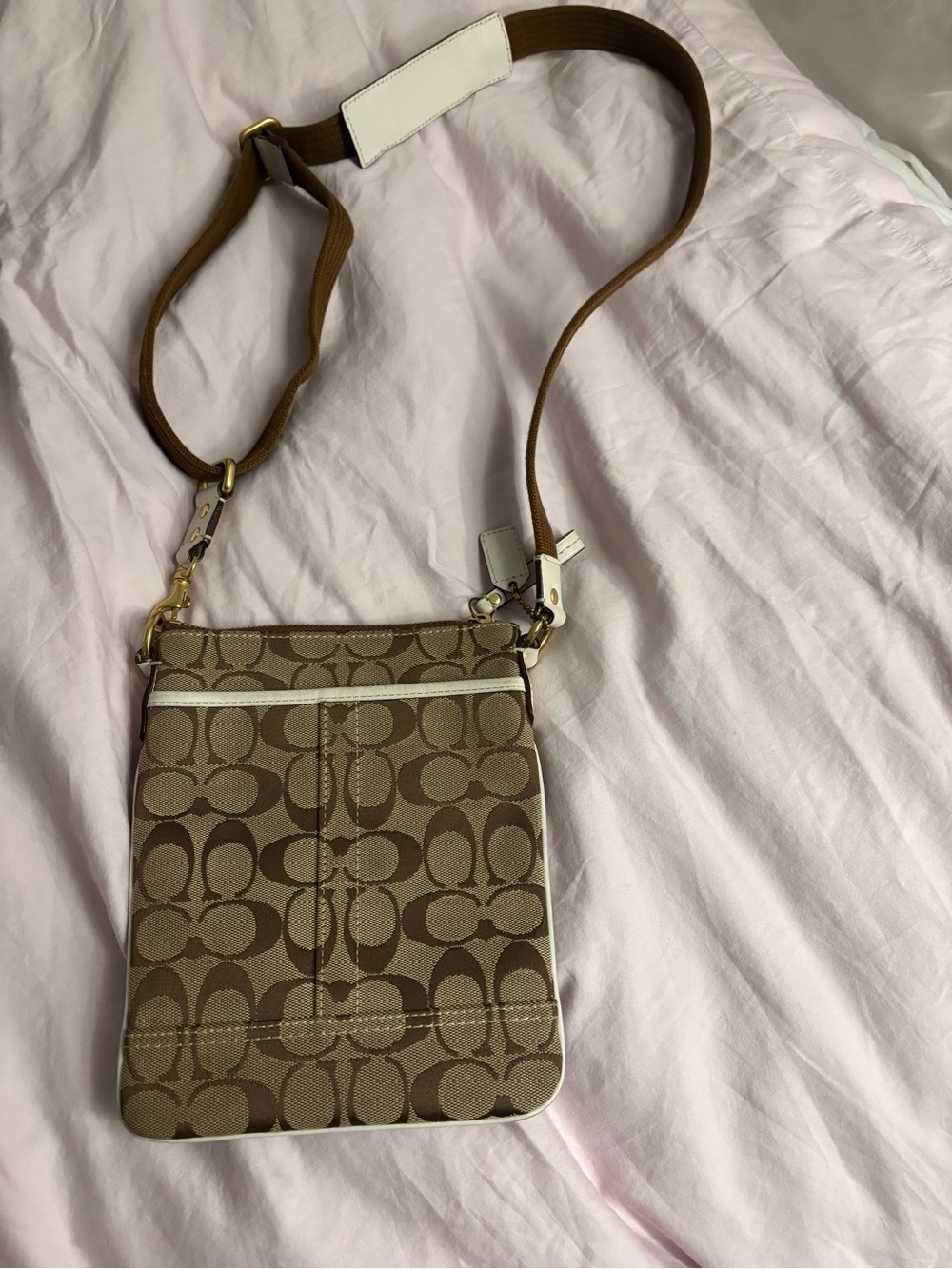 Coach Brown and Cream Signature Crossbody Bag